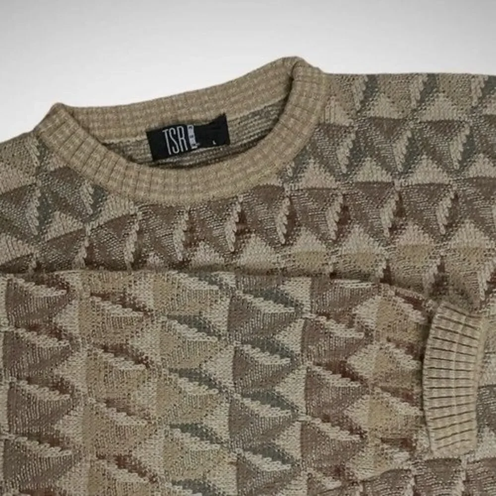 VTG 90s TSA Abstract Geometric CrewNeck Sweater Men‎ Size Large(Runs 2XL) Gray